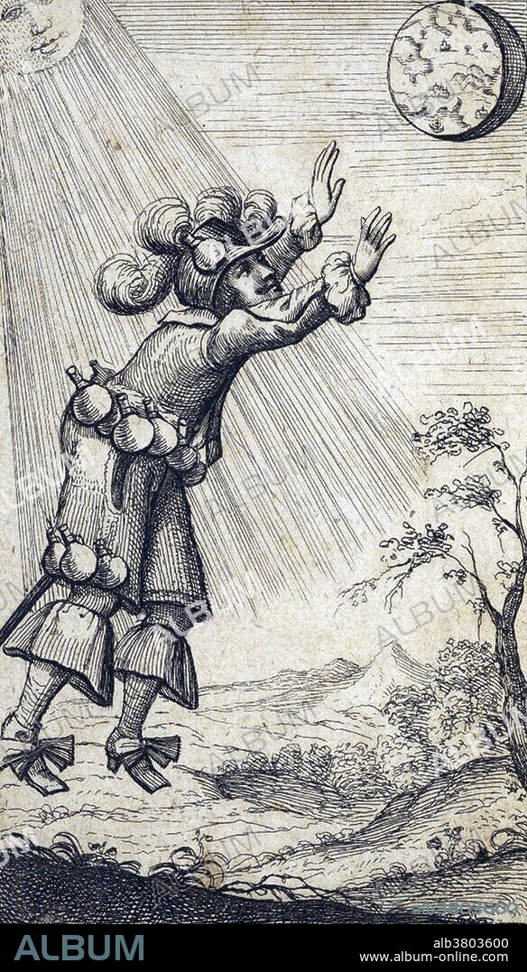 Entitled: "The government of the world in the moon: a comical history" by Cyrano de Bergerac, 1659, frontispiece. Savinien de Cyrano de Bergerac (March 6, 1619 - July 28, 1655) was a French novelist, playright, epistolarian and duelist. A bold and innovative author, his work was part of the libertine literature of the first half of the 17th century. Today he is best known as the inspiration for Edmond Rostand's most famous drama Cyrano de Bergerac which, although it includes elements of his life, also contains invention and myth. His works, both published posthumously, L'Autre Monde: ou les Ã‰tats et Empires de la Lune (Comical History of the States and Empires of the Moon) (1657) and Les Ã‰tats et Empires du Soleil (The States and Empires of the Sun) (1662) are classics of early modern science fiction. In the former, Cyrano travels to the moon using rockets powered by firecrackers and meets the inhabitants. The moon-men have four legs, musical voices, and firearms that shoot game and cook it. He died in 1655 at the age of 36. There is strong evidence to support the theory that his death was a result of a botched assassination attempt as well as further damage to his health caused by a period of confinement in a private asylum, orchestrated by his enemies.