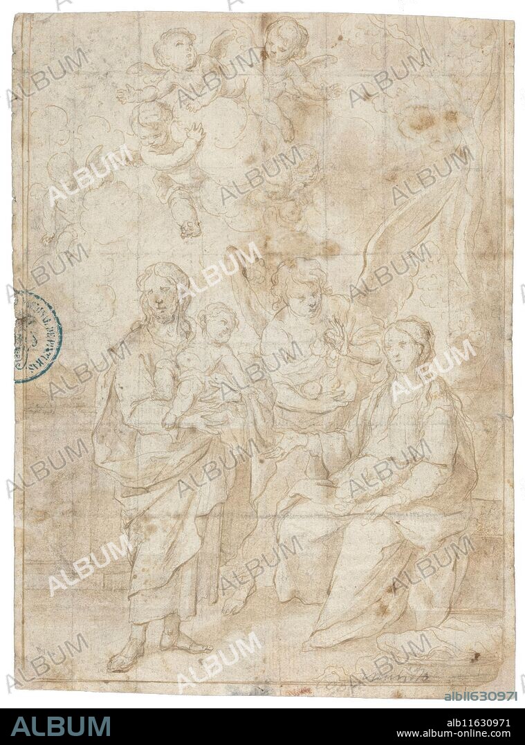 BARTOLOME ESTEBAN MURILLO. Bartolomé Esteban Murillo Atribuido a / 'Descanso en la Huida a Egipto'. Siglo XVII. Aguada parda, Pluma, Preparado a lápiz sobre papel verjurado, 225 x 165 mm.