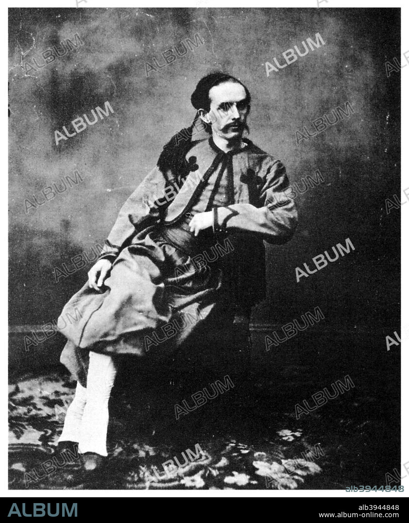 John Surratt, member of the Lincoln conspiracy, 1865 (1955). Surratt (1844-1916), pictured here in Papal Zouave uniform, was involved in an unsuccessful attempt to kidnap US President Abraham Lincoln with the intention of holding him for ransom in exchange for the release of Confederate prisoners of war. His mother, Mary Surratt, was executed for her involvement in the assassination of Lincoln, having given the conspirators accommodation in her boarding house. Surratt denied any involvement in the assassination plot, but fled overseas to avoid arrest. He served briefly in the Papal Zouaves in the Vatican City under the name of John Watson, before being recognised and escaping to Egypt. He was apprehended by US officials in Alexandria in November 1866 and was extradited to the United States for trial. He admitted his involvement in the kidnap attempt but continued to deny that he was involved in the assassination. He was eventually released after the case ended up in a mistrial with the statute of limitations having expired on all cahrges other than murder. A print from Mathew Brady Historian with a Camera by James D Horan, Bonanza Books, New York, 1955.