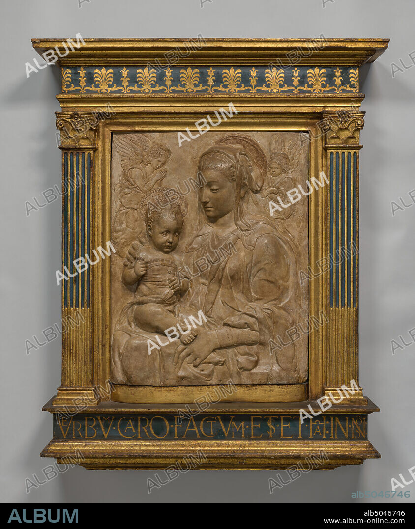 Anonymous Artist, (sculptor), Antonio Rossellino, (artist after), Florentine, 1427 - 1479, Madonna and Child with Angels, c. 1470, stucco, overall: 69.8 x 55.3 cm (27 1/2 x 21 3/4 in.), framed: 113 x 94 x 9.5 cm (44 1/2 x 37 x 3 3/4 in.).