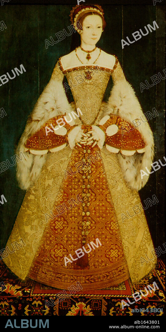 Lady Jane Grey (1537-1554) The Nine Days Queen.  A granddaughter of Henry VII, after the death of her  Protestant cousin Edward VI, her ambitious father-in-law the Duke of Northumberland proclaimed her queen.  Henry VIII's elder daughter's claim was stronger and she was crowned Mary I.  Jane was  beheaded 12 February 1554. Portrait c1545.