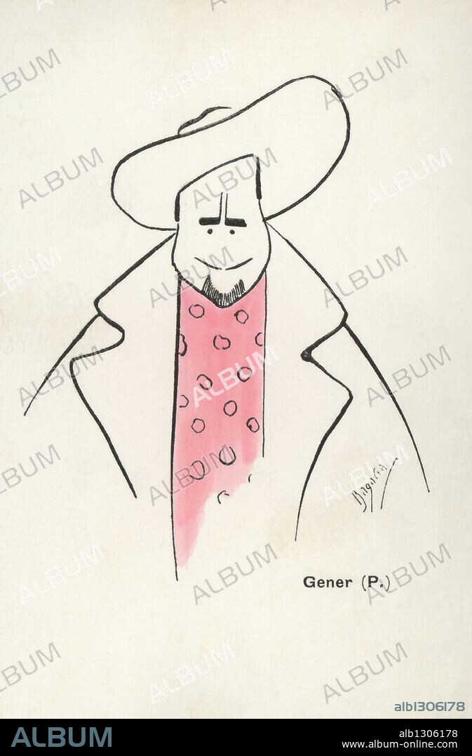Pompeu Gener i Babot (Barcelona, 1848-1920). Polígrafo, colaborador de publicaciones como l'Avenç, l'Esquella de la Torratxa, Joventut). Tarjeta postal.