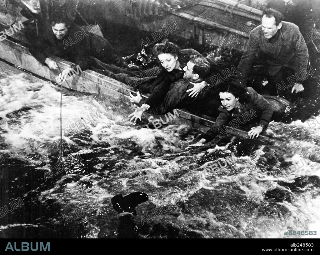 HENRY HULL, MARY ANDERSON, TALLULAH BANKHEAD y WILLIAM BENDIX en NÁUFRAGOS, 1944 (LIFEBOAT), dirigida por ALFRED HITCHCOCK. Copyright 20TH CENTURY FOX.
