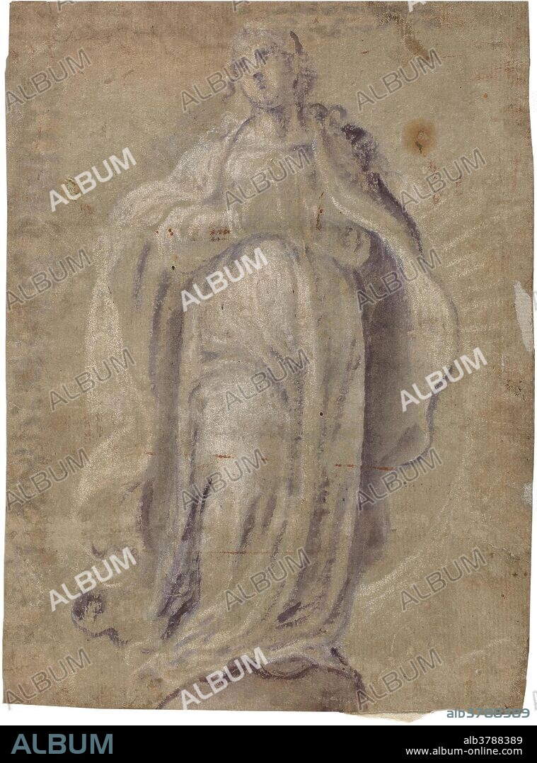 ANÓNIMO. Anónimo / 'La Inmaculada Concepción'. Principio del siglo XVII. Albayalde, Pincel, Tinta malva sobre papel oscuro, 184 x 140 mm.
