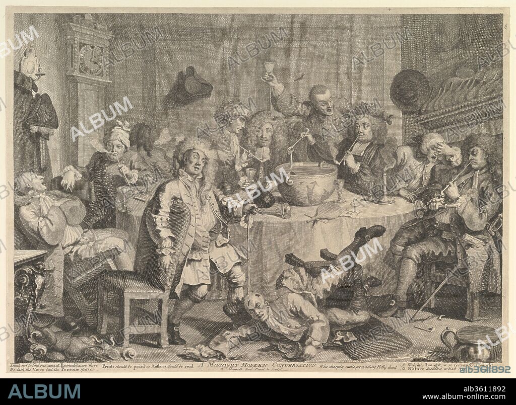 A Midnight Modern Conversation. Artist: William Hogarth (British, London 1697-1764 London). Dimensions: sheet: 13 7/16 x 18 7/16 in. (34.2 x 46.8 cm). Date: March, 1732.