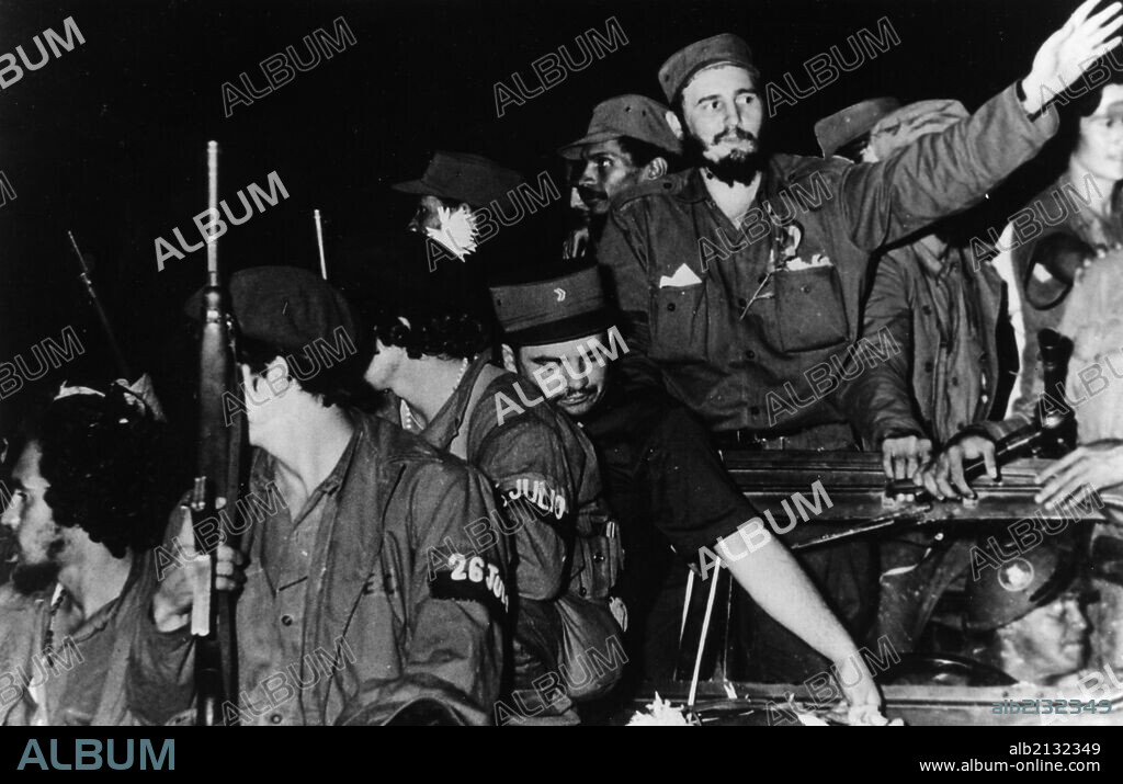 Newly victorious fidel castro ruz entering havana at the head of his revolutionary army, cuba, 1959, juan almeida bosque is behind him in profile. 01/02/2013