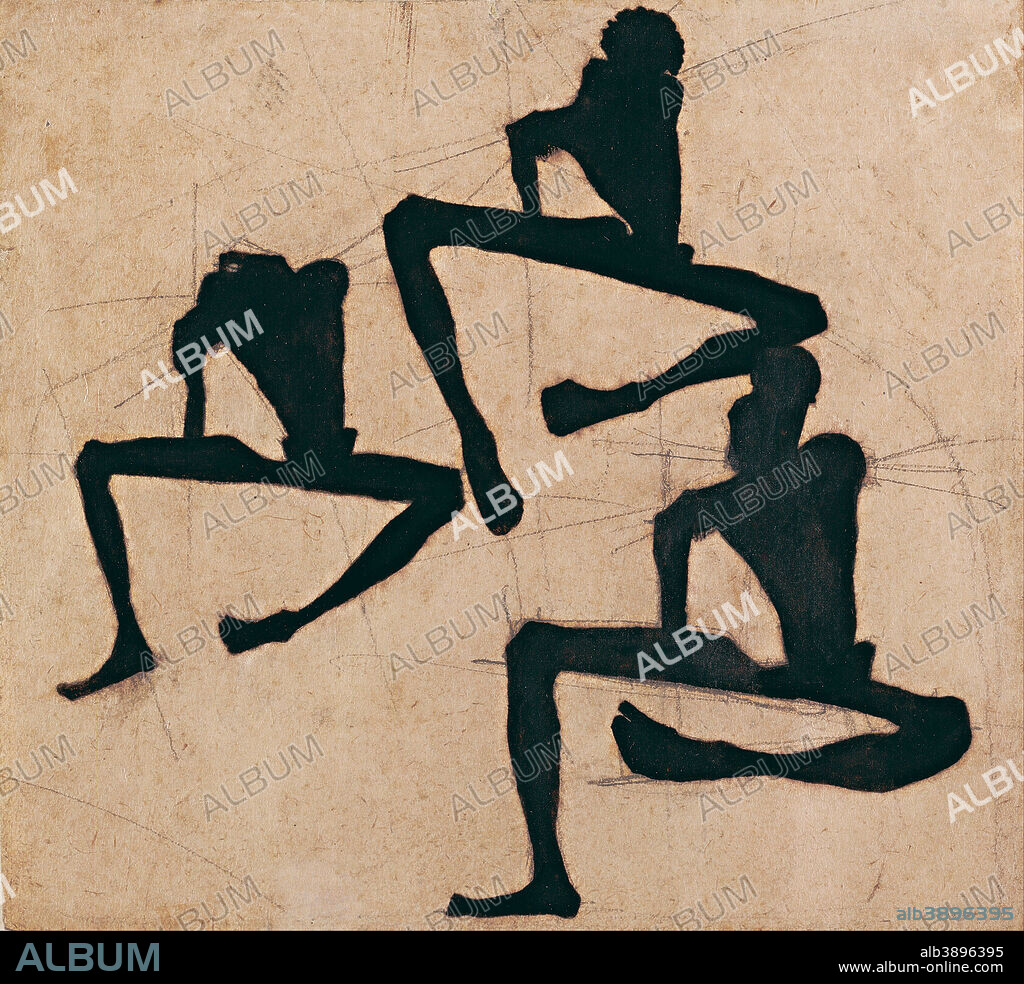 EGON SCHIELE. Komposition dreier Männerakte Composition with Three Male Nudes. Date/Period: 1910. Drawing. Height: 185 mm (7.28 in); Width: 203 mm (7.99 in).