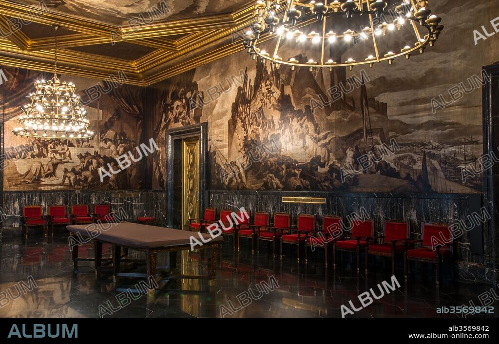 JOSEP MARIA SERT I BADIA. Josep María Sert / Salón de las Crónicas con sus pinturas murales, Ayuntamiento de Barcelona.