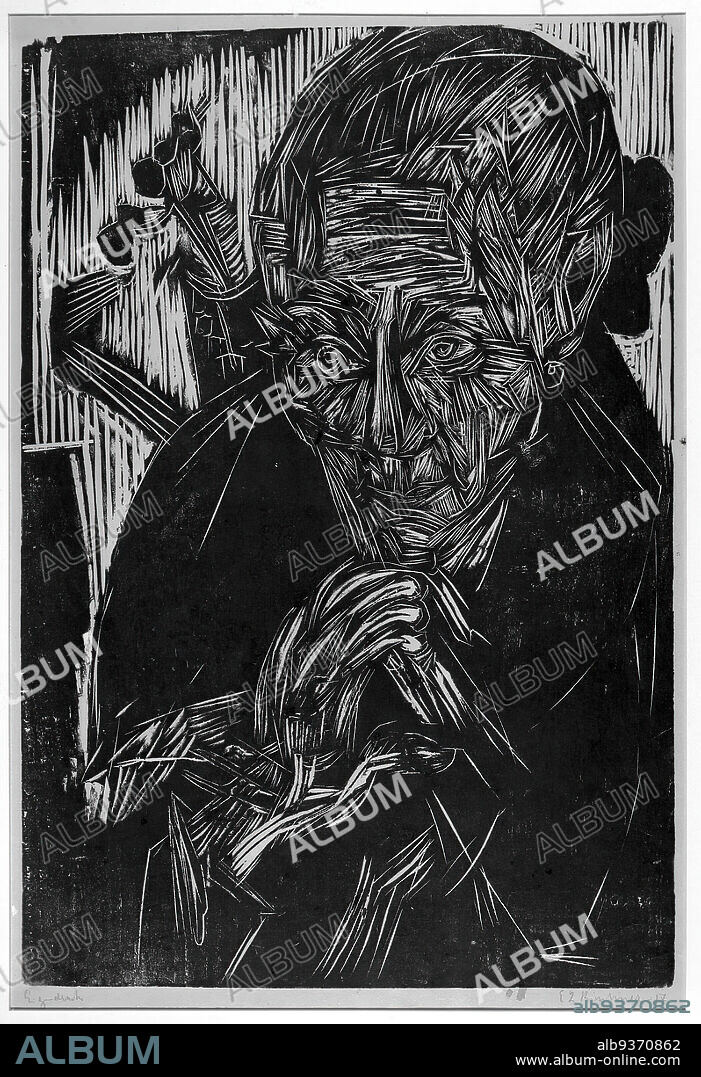 Old Woman, Mother Müller, Alte Bünderin [Mütter Müller], Ernst Ludwig Kirchner, German, 1880-1938, Woodcut on heavy wove paper, Germany, 1918, Image: 20 1/8 x 13 1/2 in., 51.1 x 34.3 cm.