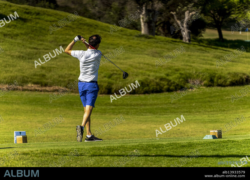 playing golf, Alcanada Golf Club course, Alcudia, Mediterranean, Mallorca, Balearic Islands, Spain.