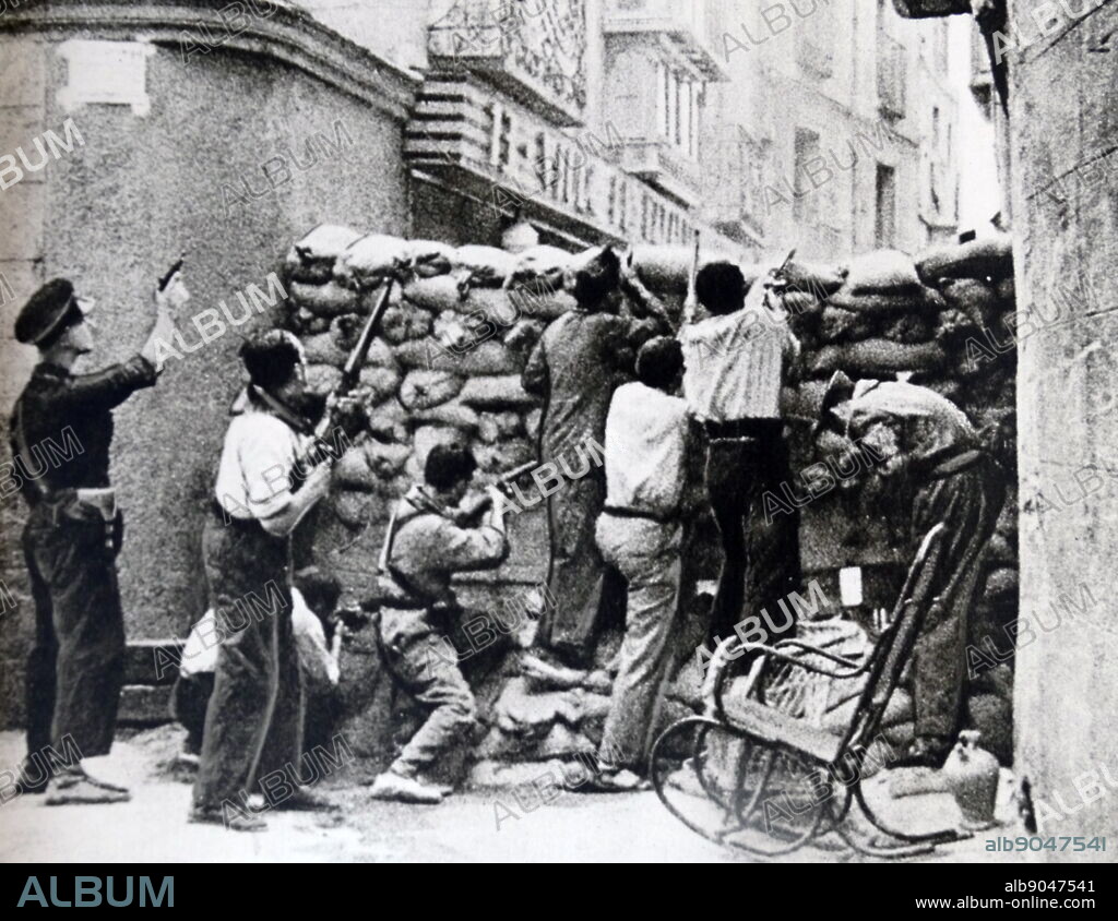 Republican barricade during the Siege of the Alcazar was a highly symbolic Nationalist victory in Toledo in the opening stages of the Spanish Civil War. The Alcazar of Toledo was held by a variety of military forces in favour of the Nationalist uprising. Militias of the parties in the Popular Front began their siege on July 21, 1936. The siege ended on September 27 with the arrival of the Army of Africa under Francisco Franco.