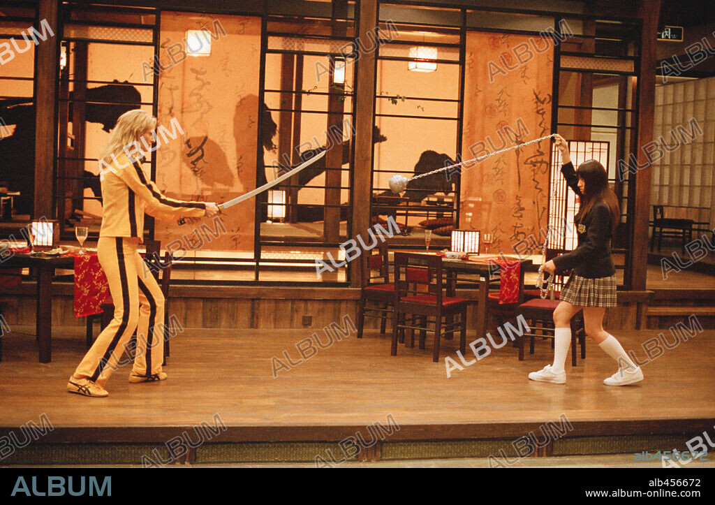 CHIAKI KURIYAMA and UMA THURMAN in KILL BILL: VOL. 1, 2003, directed by QUENTIN TARANTINO. Copyright MIRAMAX.