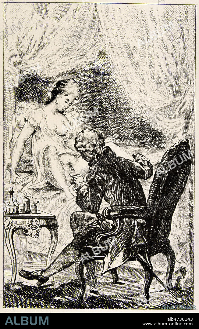 Gravure erotique par Jules Adolphe CHAUVET (ne en 1828) illustrant les memoires de CASANOVA (1725-1798) en 1875. Credit : Jean Vigne/KHARBINE-TAPABOR.