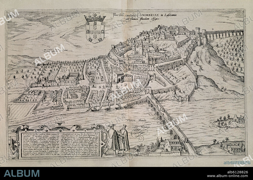 BRAUN GEORG 1541-1622 / HOGENBERG FRANS. CIVITATES ORBIS TERRARUM - CONIMBRIAE - COIMBRA - GRABADO - SIGLO XVI.