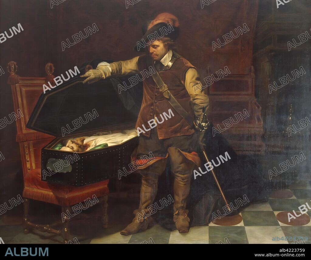 HIPPOLYTE DELAROCHE (PAUL). 'Cromwell before the Coffin of Charles I'. France, 1849. Dimensions: 226x291 cm.