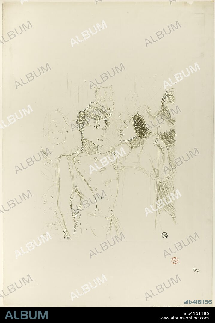 Lender and Lavallière in a Revue at the Variétés. Henri de Toulouse-Lautrec; French, 1864-1901. Date: 1895. Dimensions: 304 × 250 mm (image); 551 × 382 mm (sheet). Color lithograph on cream wove paper. Origin: France.