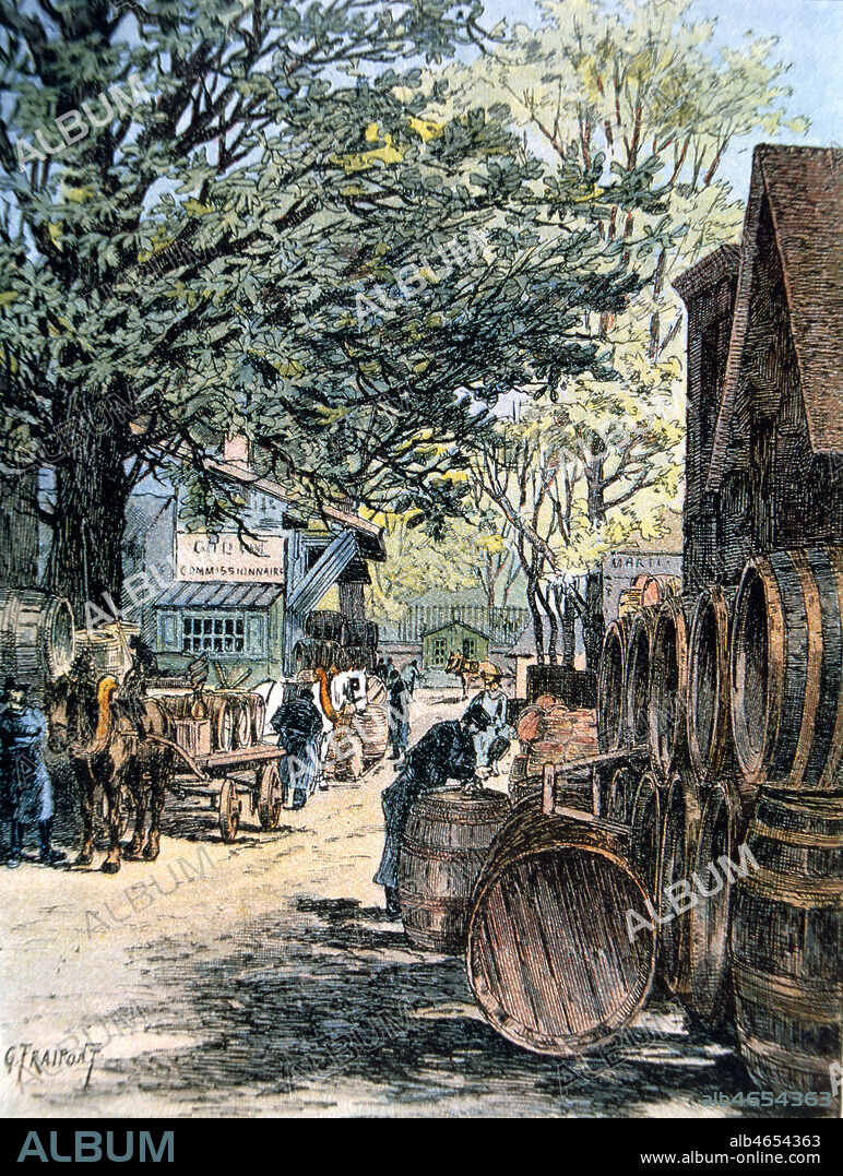 Paris : entrepots de Bercy. Halle aux vins. Aquarelle de Gustave FRAIPONT (1849-1923) realisee en 1890. Credit : Coll. Perrin/KHARBINE-TAPABOR.