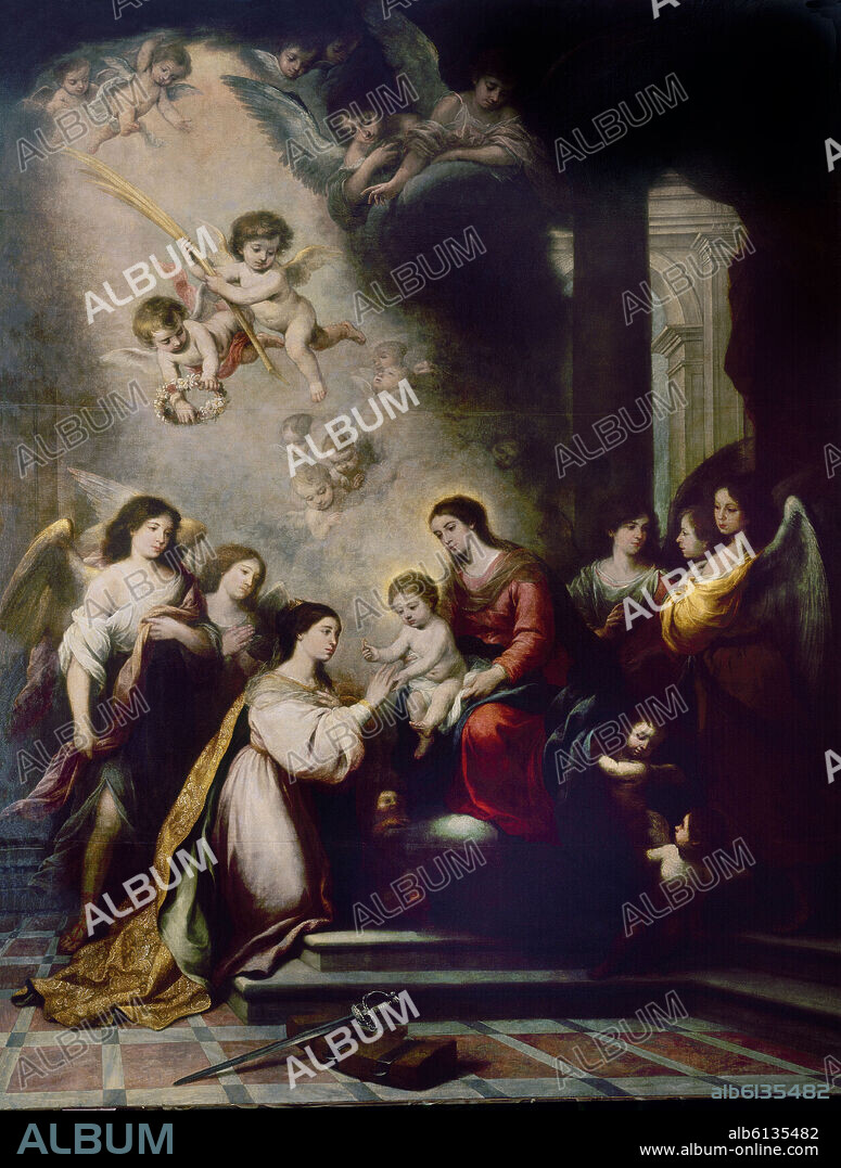 BARTOLOMÉ ESTEBAN MURILLO. DESPOSORIOS MISTICOS DE SANTA CATALINA - 1682 - OLEO/LIENZO - 440 x 315 cm - BARROCO ESPAÑOL.