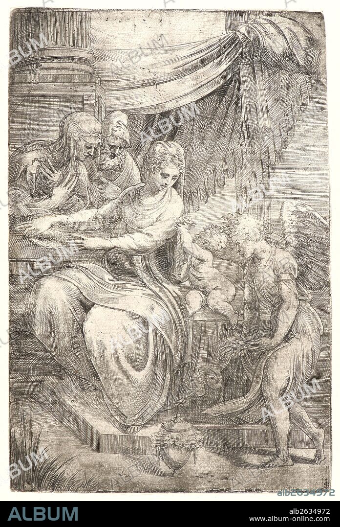 Andrea Schiavone (aka Meldolla) (Italian, ca. 1500 - 1563). The Holy Family, 16th century. Etching.