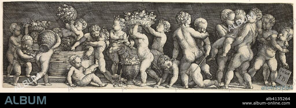 MASTER I. B.. Children Gathering Grapes. Master I.B.; German, died 1525/30. Date: 1529. Dimensions: 89 × 292 (plate/sheet). Engraving in black on paper. Origin: Germany.