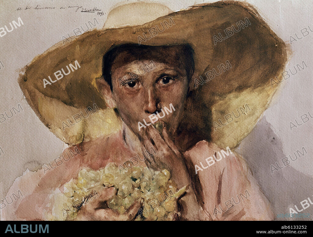 JOAQUIN SOROLLA. COMIENDO UVAS - 1898 - ACUARELA/PAPEL - 50x65 cm -  CAT  427.