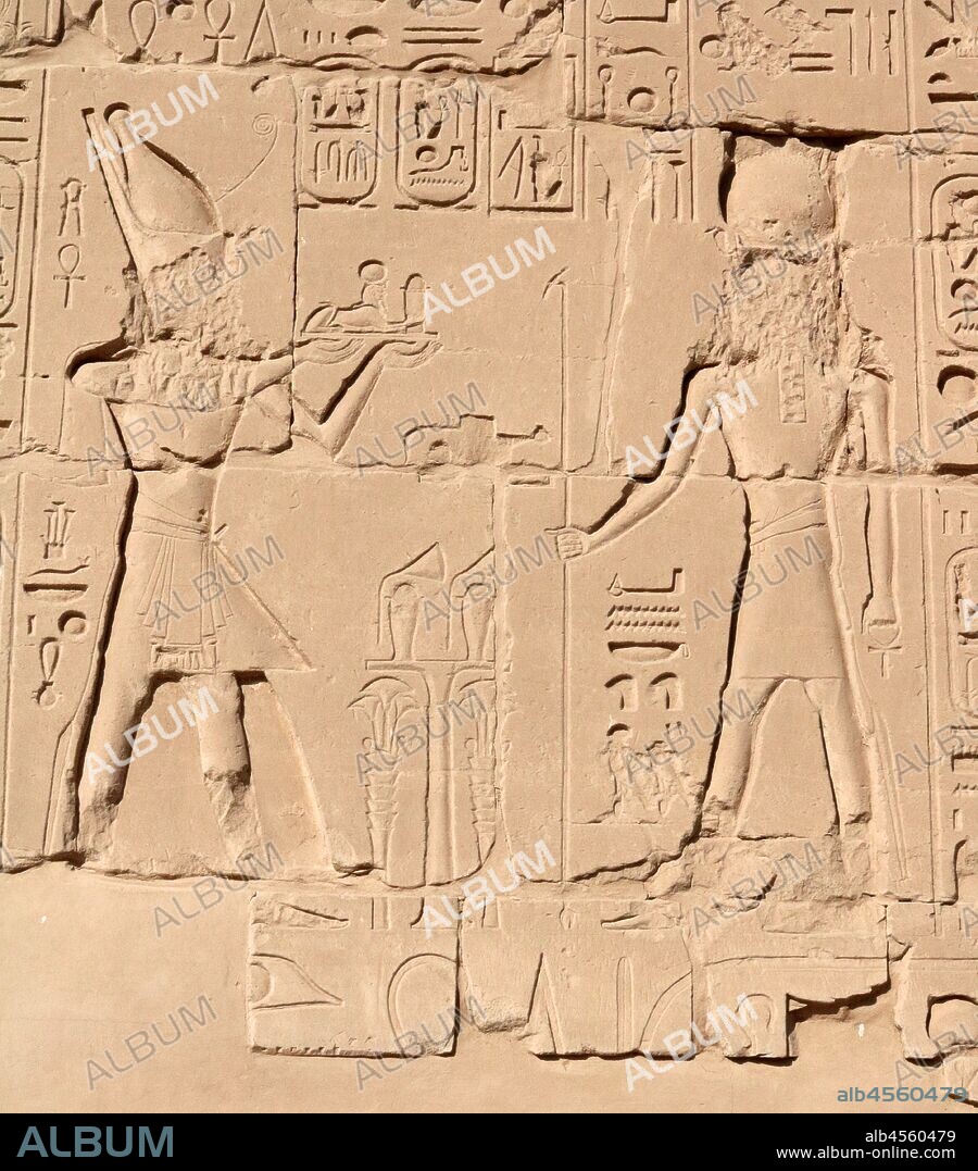 A photograph taken of the Festival Hall of Thutmose III (Akh-menu) is an ancient shrine in Luxor (Thebes), Egypt. It is located at the heart of the Precinct of Amun-Re, in the Karnak Temple Complex. The Hall is situated at the end of the Middle Kingdom court. It was initially built to celebrate the Jubilee (Heb-Sed) of the 18th dynasty Pharaoh, Thutmose III, and later became used as part of the annual Opet Festival. circa 1425 BC.