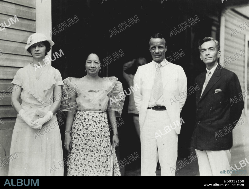 The Governor-General Calls On Filipino Leader.Theodore Roosevelt, the new Governor-General of the Philippines, photographed March in manila when he called on Manuel Quezon, leader of the senate. Left to right: Mrs. Roosevelt, Mrs. Quezon, the Governor-General Roosevelt, and Quezon. Roosevelt was inaugurated February 29. March 24, 1932. (Photo by Associated Press Photo).