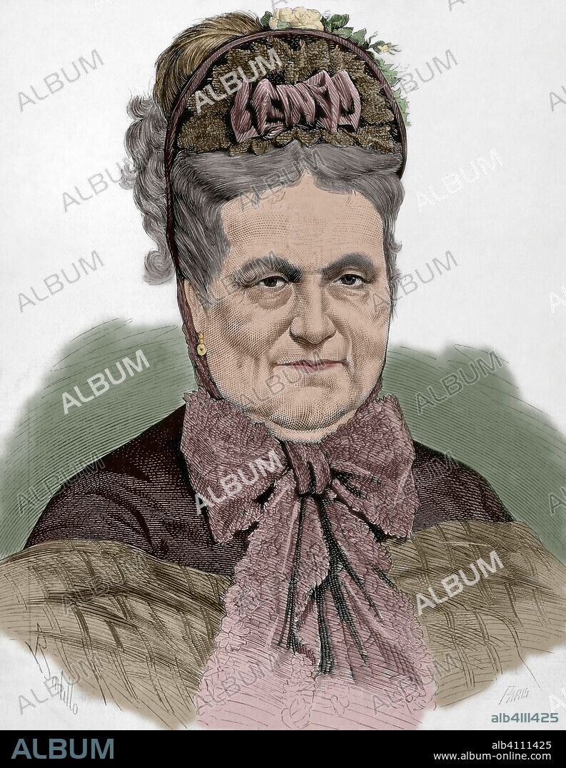 Maria Cristina de Borbón (Palermo, 1806-Sainte Adresse, 1878). Reina consorte de España entre 1829 y 1833, y regente de 1833 a 1840. Esposa de Fernando VII. Su posición contraria a las ideas liberales le valieron la enemistad de su pueblo. Dibujo por Badillo. Grabado por Paris. Coloreado. La Ilustración Española y Americana, 30 de mayo de 1876.