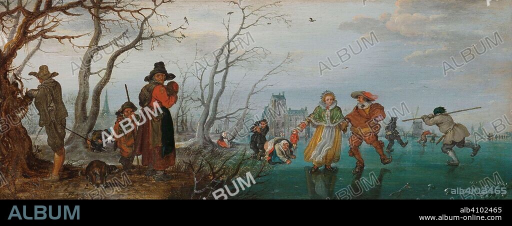 ADRIAEN PIETERSZ. VAN DE VENNE. Winter (Amusement on the Ice). Dating: 1625. Measurements: support: h 14.6 cm × w 37.1 cm; sight size: h 22.8 cm × w 45.3 cm; d 3.3 cm.