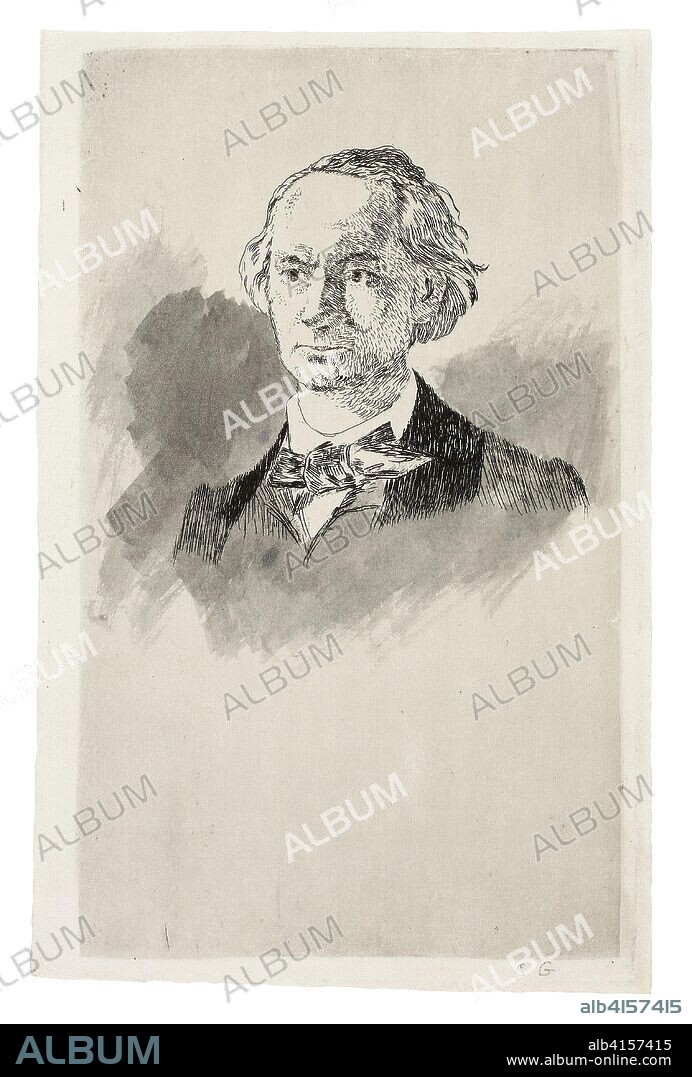 EDOUARD MANET. Charles Baudelaire, Full Face III. Édouard Manet (French, 1832-1883); after Nadar Gaspard Félix Tournachon (French, 1820-1910). Date: 1868. Dimensions: 166 × 98 mm (image); 170 × 103 mm (plate); 172 × 114 mm (sheet). Etching and plate tone in black heightened with brush and gray wash on ivory laid paper. Origin: France.