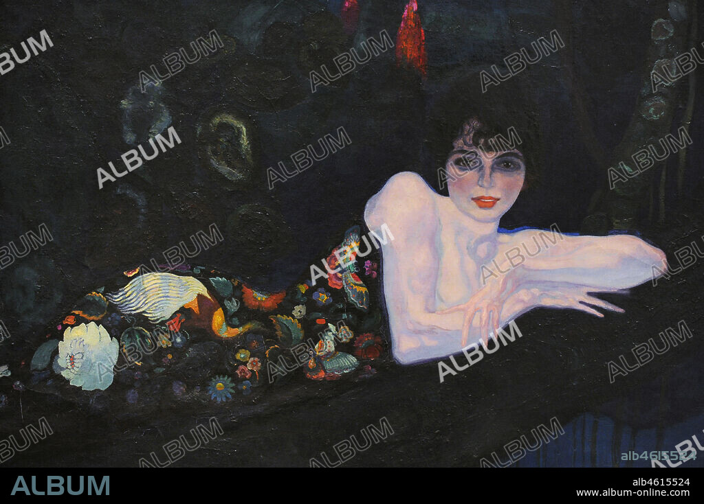 HERMENEGILD ANGLADA CAMARASA. Hermen Anglada Camarasa (1871-1959). Pintor español. Sonia de Klamery (echada), h. 1913. Se trata de un retrato de la Condesa de Pradère. Oleo sobre lienzo, 187 x 200 cm. Detalle. Museo Nacional Centro de Arte Reina Sofía. Madrid. España.