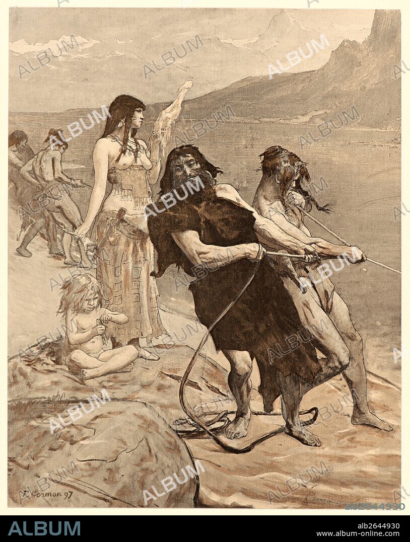 Fernand Cormon (aka Fernand-Anne Piestre, French, 1845 - 1924). Cité Lacustre, 1897. Collotype after a watercolor on wove paper. Sheet: 405 mm x 308 mm (15.94 in. x 12.13 in.).