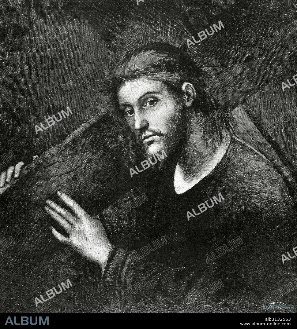JESUS DE NAZARET. "Cristo camino del Calvario". Grabado por Rico extraído de un cuadro del pintor italino Leonardo da VINCI (1452-1519). Publicado en 1890 en La Ilustración Española y Americana, 1890.
