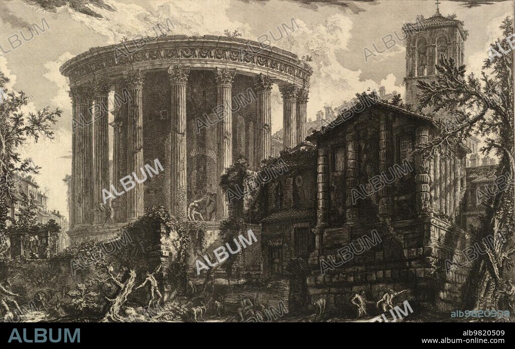 Ancient Italy, View of the Temple of the Sibyl in Tivoli, Rome, 1720, Italy, Historical, digitally restored reproduction from an original of the period