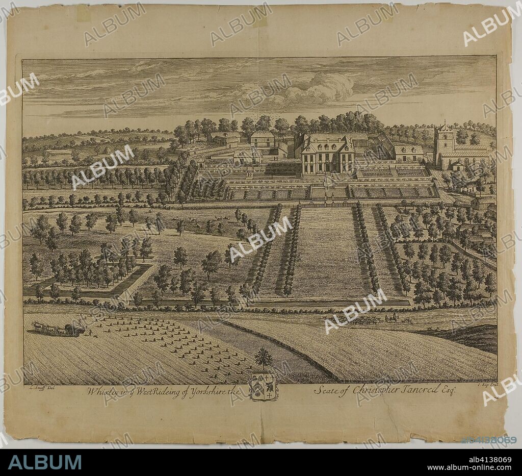 JOHANNES KIP. Whixley, plate 78 from Britannia Illustrata. Jan Kip (Dutch, c. 1653-1722); after Leonard Knyff (Dutch, 1650-1721); published by David Mortier (French, 1673-1728). Date: 1707. Dimensions: 330 x 480 mm (image); 358 x 494 mm (plate); 445 x 517 mm (sheet). Etching and engraving in black on cream laid paper. Origin: Netherlands.