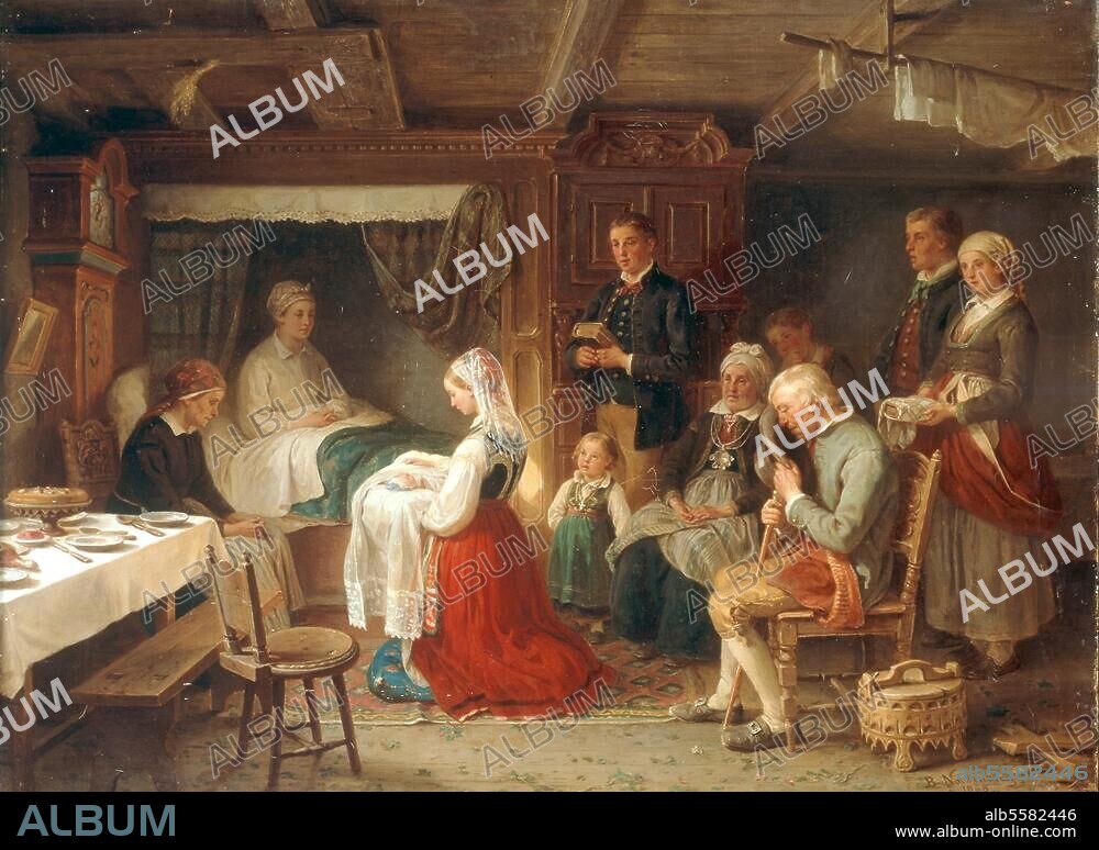 BENGT NORDENBERG. Nordenberg, Bengt. 1822-1902. "Presenting the Baby", 1868. Oil on canvas, 56 × 75.5cm. London, Sotheby's. Lot 108, 27/03/90.