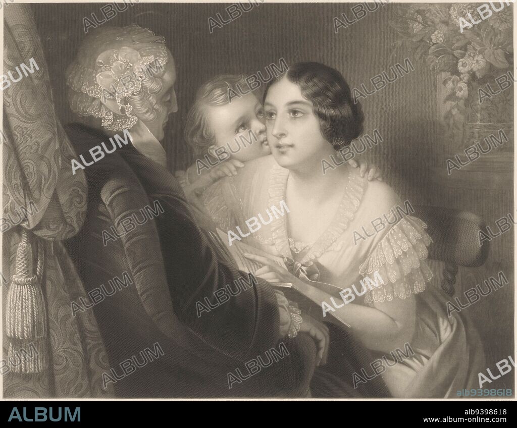 L'amour filial'. To Cl. M. Dubufe, with address of Goupil, print maker: Hippolyte Louis Garnier, after: Claude Marie Dubufe, printer: Goupil & Cie., France, 1812 - 1855, paper, etching.