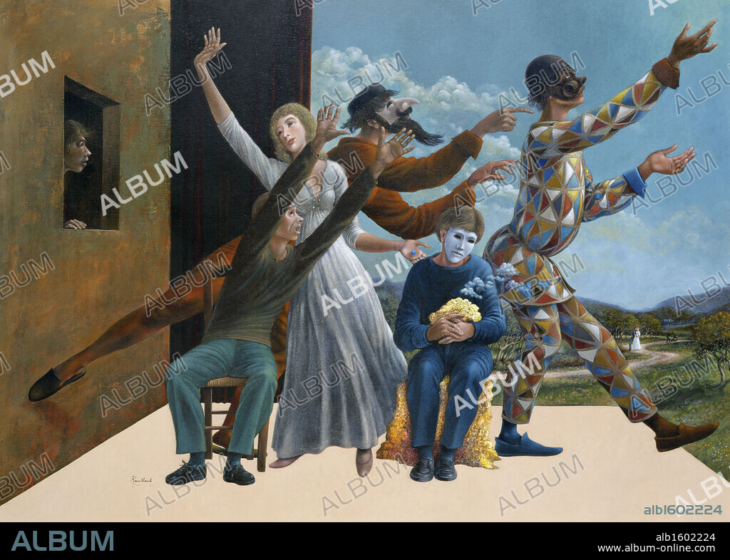 Commedia dell 'Arte  1991  Andre Rouillard (20th C. French)  Acrylic on canvas.