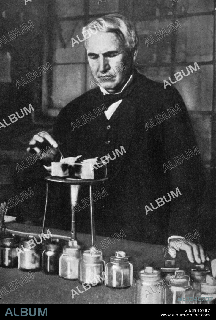 Thomas Alva Edison (1847-1931), American inventor and businessman, 1926. Edison developed many devices that greatly influenced life around the world, including the phonograph and a long lasting light bulb. Dubbed The Wizard of Menlo Park by a newspaper reporter, he was one of the first inventors to apply the principles of mass production to the process of invention, and therefore is often credited with the creation of the first industrial research laboratory. Edison is considered one of the most prolific inventors in history, holding 1093 US patents in his name, as well as many patents in the United Kingdom, France and Germany. From An Outline of Christianity, The Story of Our Civilisation, volume 4: Christianity and Modern Thought, edited by RG Parsons and AS Peake, published by the Waverley Book Club (London, 1926).