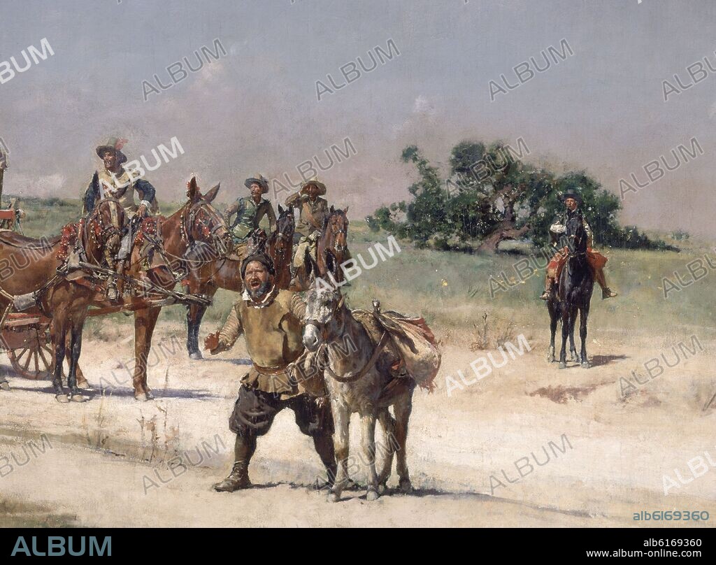 JOSE MORENO CARBONERO (1860-1942). DETALLE "ESCENA DEL QUIJOTE"-OLEO LIENZO,141x249 CM.