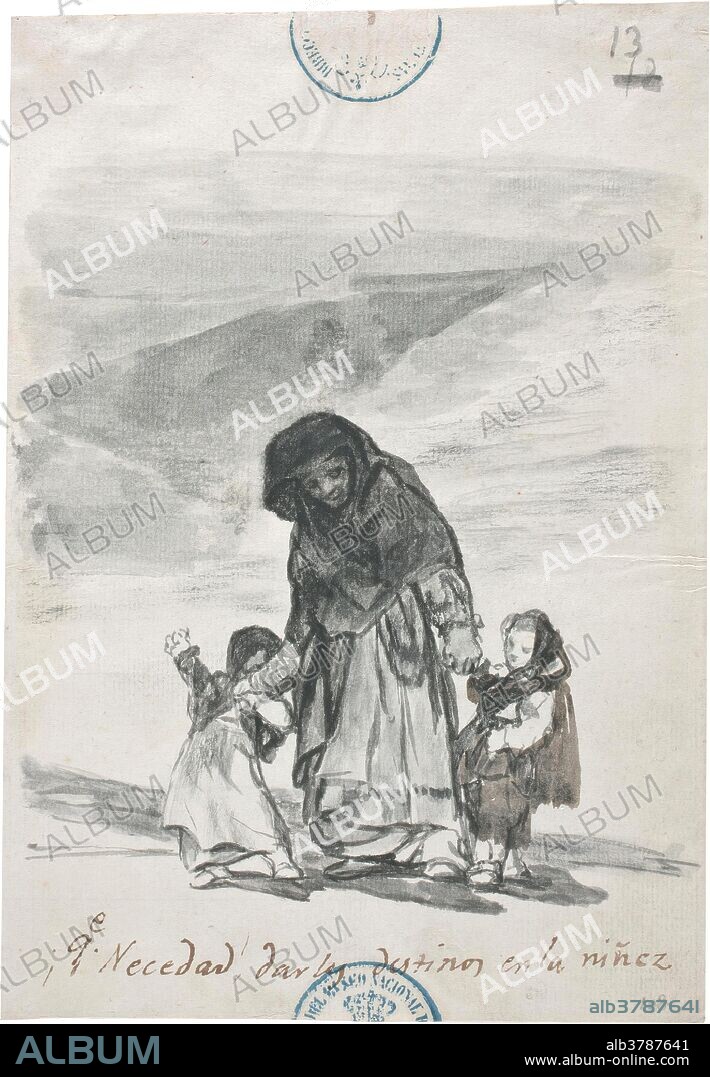 Francisco de Goya y Lucientes / '¡Que Necedad! darles destinos en la niñez. Álbum C, 13'. 1808 - 1814. Wash, Brush, Bistre, Grey-brown ink on laid paper.