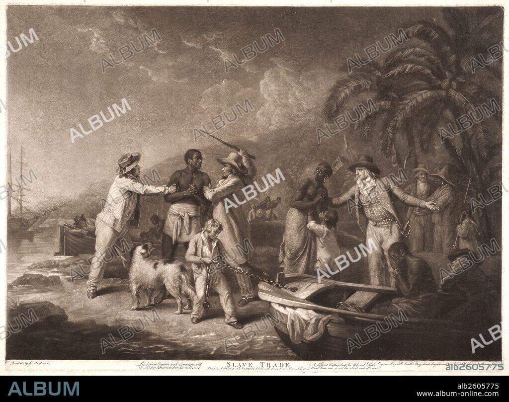 John Raphael Smith (British (English), 1751 - 1812) after George Morland (British (English), 1763 - 1804). Slave Trade, 1791. Mezzotint on off-white laid paper. Plate: 481 mm x 655 mm (18.94 in. x 25.79 in.).