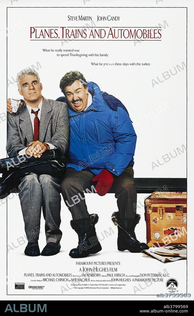 JOHN CANDY y STEVE MARTIN en MEJOR SOLO QUE MAL ACOMPAÑADO, 1987 (PLANES, TRAINS & AUTOMOBILES), dirigida por JOHN HUGHES. Copyright PARAMOUNT PICTURES.