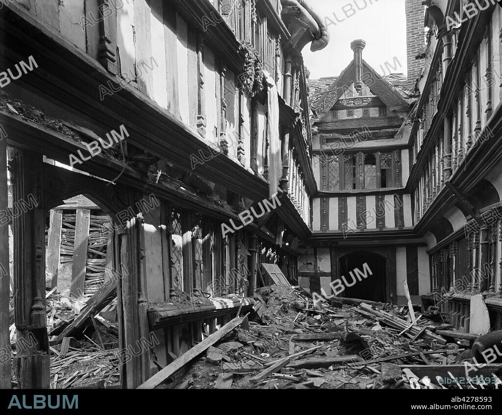 GEORGE BERNARD MASON. Bomb damage to Ford's Hospital, Greyfriars Lane, Coventry, 1941. On the night of 14 October 1940, the 16th century building received a direct hit from a German bomb, leaving the warden, a nurse and six elderly residents dead. The site was rebuilt in 1951-1953.