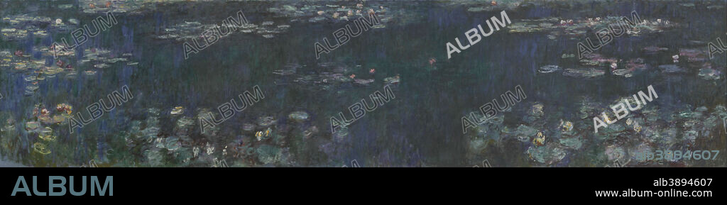 CLAUDE MONET. Reflets verts The Water Lilies - Green Reflections. Date/Period: 1914 - 1926. Painting. Height: 2,000 mm (78.74 in); Width: 8,500 mm (27.88 ft).