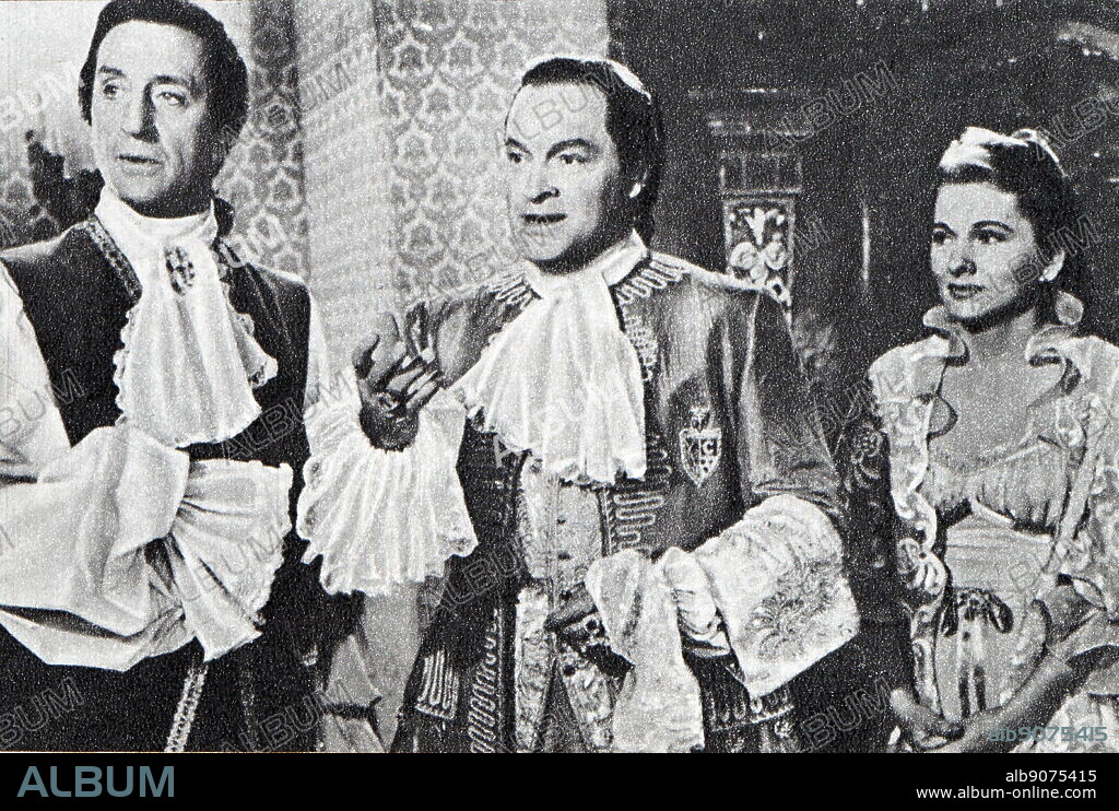 Film still from 'Casanova's Big Night' starring Joan Fontaine, Bob Hope, Basil Rathbone, and Audrey Dalton.