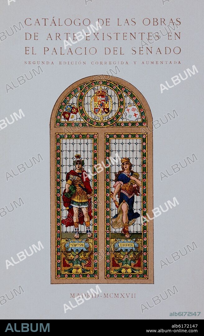 AVILES ANGEL / PIRALA ANGEL. CATALOGO DE LAS OBRAS DE ARTE EXISTENTES EN EL PALACIO DEL SENADO ILUSTRADA CON UNA VIDRIERA - 1917 - PORTADA DE LA SEGUNDA EDICION.