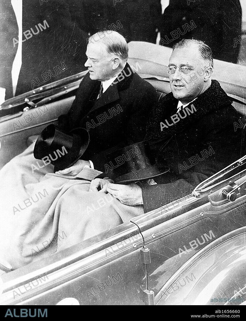 Presidents Herbert Hoover and Franklin Roosevelt ride together for the inauguration in Washington DC January 1932.