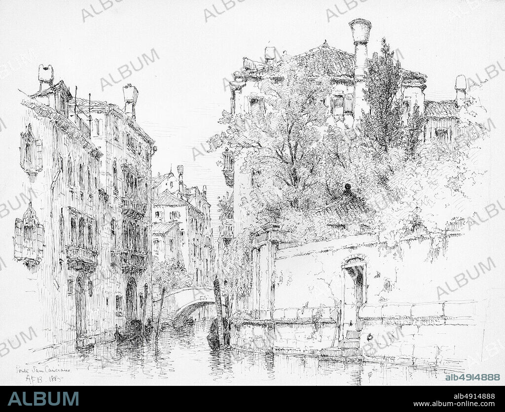 Andrew Fisher Bunner, Ponte San Canciano, Venice, American, Andrew Fisher Bunner (18411897), 1885, American, Black ink and graphite traces on off-white wove paper, 9 3/8 x 12 3/16 in. (23.8 x 31 cm), Drawings.