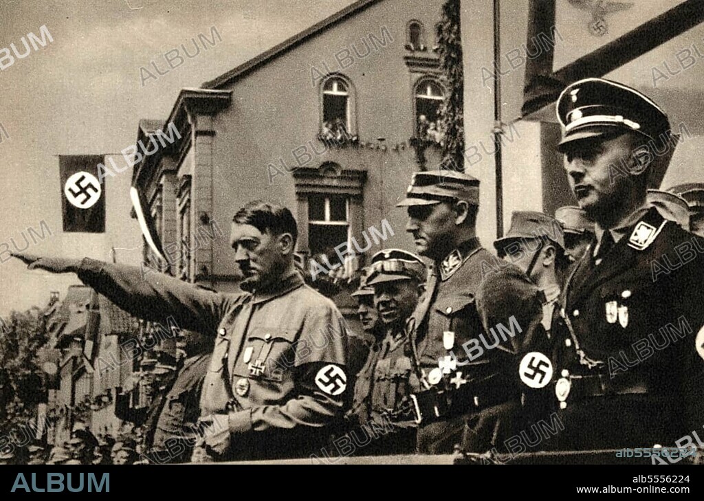 Adolf Hitler (* 20 April 1889 in Braunau am Inn) († 30 April 1945 Berlin), Leader of the Nazi Party, Reich Chancellor from 1933, also self-appointed "Fuehrer" and head of state of Germany.